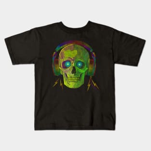 SKULL WITH HEADPHONES NEON GREEN Kids T-Shirt